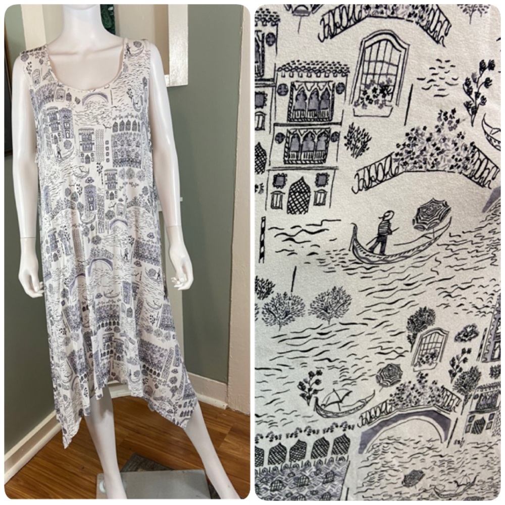 Cynthia Rowlett Novelty Venice Cityscape Midi Tank Dress Asymmetrical Volup 3X